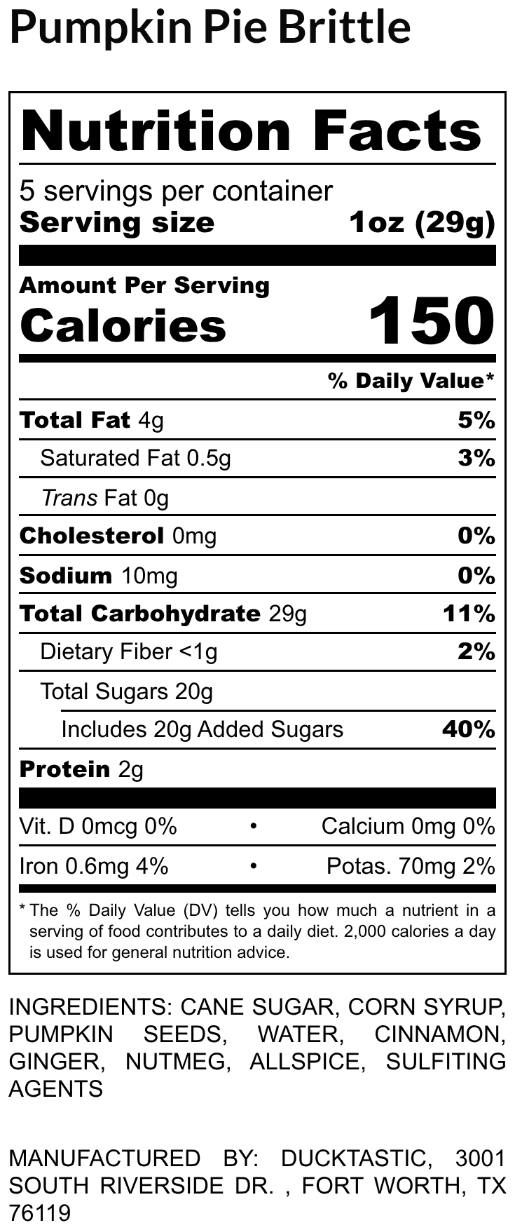 Pumpkin Pie Brittle Nutrition Label